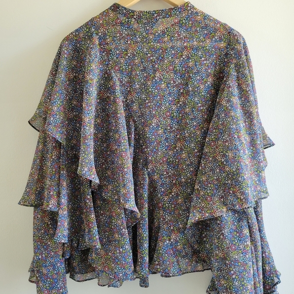 Ted Baker- Pinku Retro Flood Printed Ruffle Blouse - Picture 5 of 13